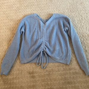 Blue Waffle-knit Crop Sweater